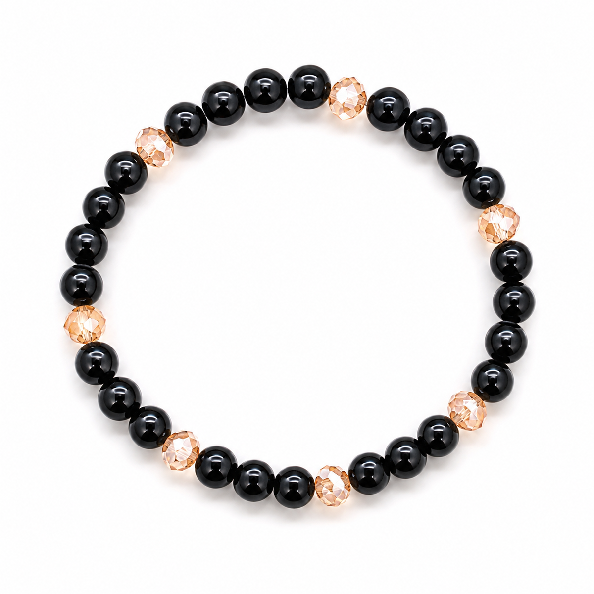 Meli Black Onyx & Blush Crystal Bracelet – Elegant Minimalist Stretch BraceletMeli Black Onyx & Blush Crystal Bracelet – Elegant Minimalist Stretch Bracelet