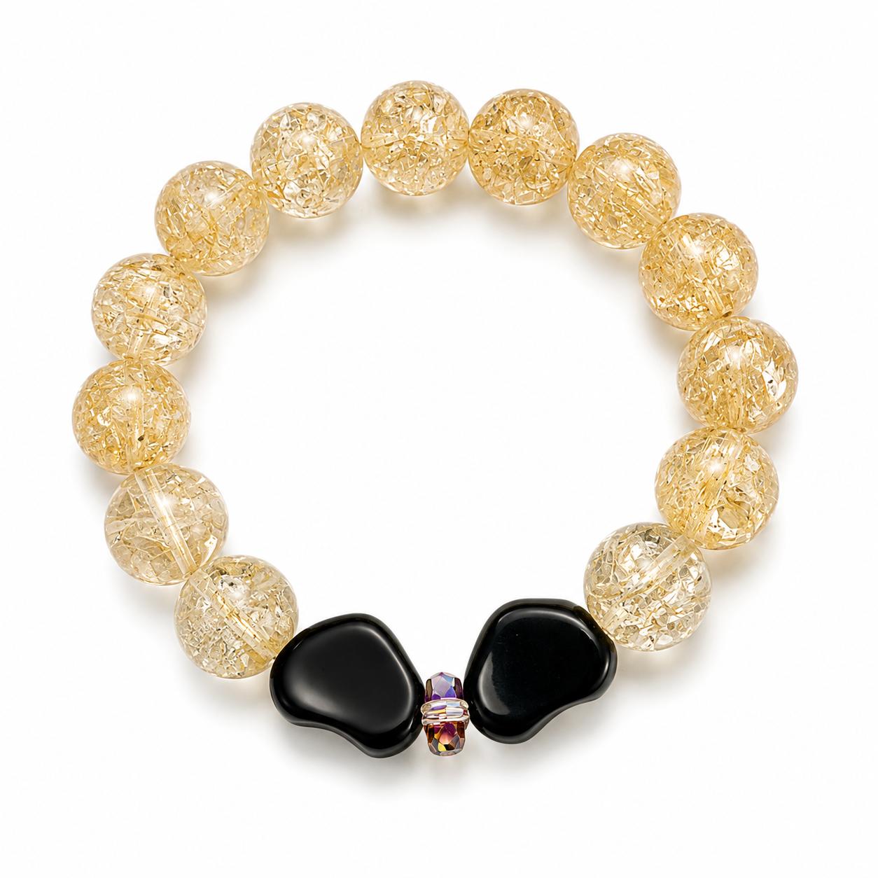 Meli Golden Glow Crackle Crystal Bracelet – Elegant Stretch Bracelet with Black Accent Beadsi
