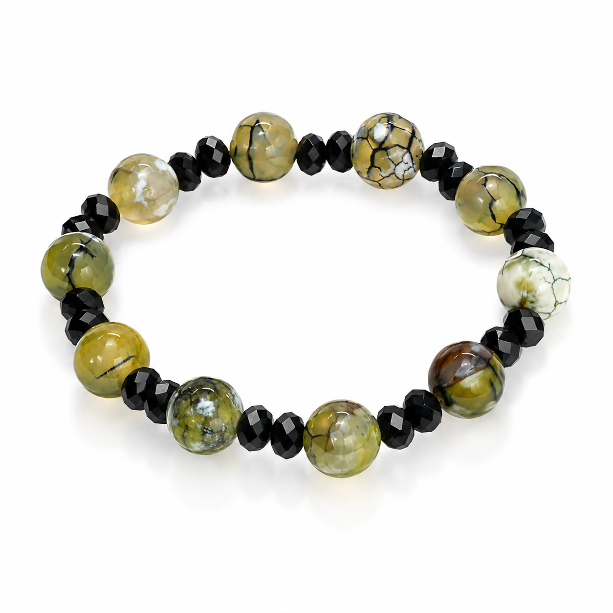 Meli Green Dragon Vein Agate Bracelet | Natural Stone Stretch Bracelet | Handmade Gift for Women