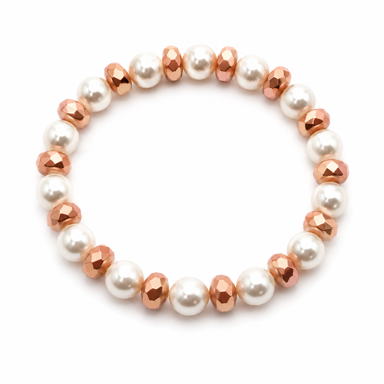 Meli Rose Gold & Pearl Stretch Bracelet | Elegant Minimalist Beaded Bracelet